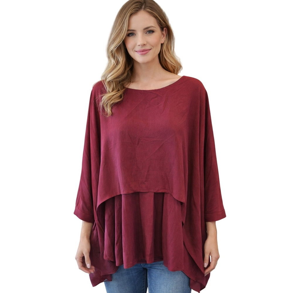 DG2 Dianne Gilman Blouse Burgundy Red Chiffon Shawl Tank 3X